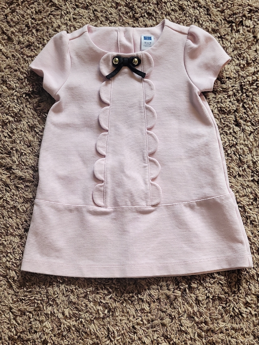 Janie and Jack Bow Ponte Light Pink Scallop Front Dress with Black Bow